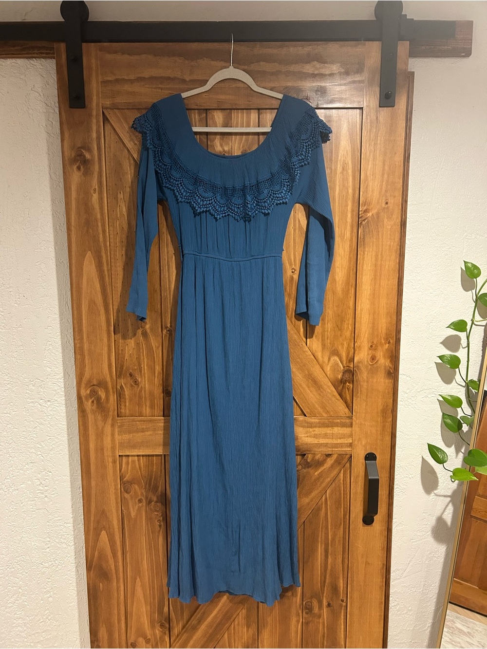 Blue Crochet-Yoke Maxi Dress - Elegant Women's Maxi